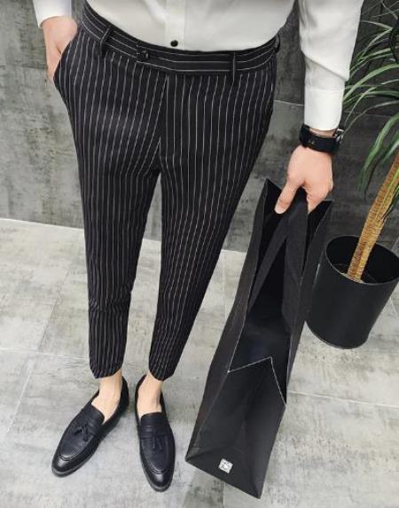 Black Pinstripe Dress Pants - Gangster Dress Pants - 1920s Pants