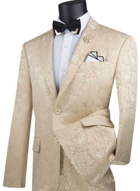 Men’s Champagne Paisley 2 Piece Prom Tuxedo, Formal Wedding Dinner Jacket Suit
