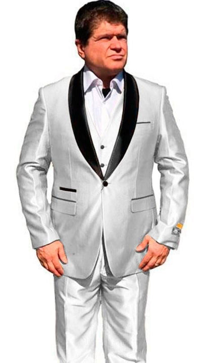 Mens One Button Shawl Lapel Suit White
