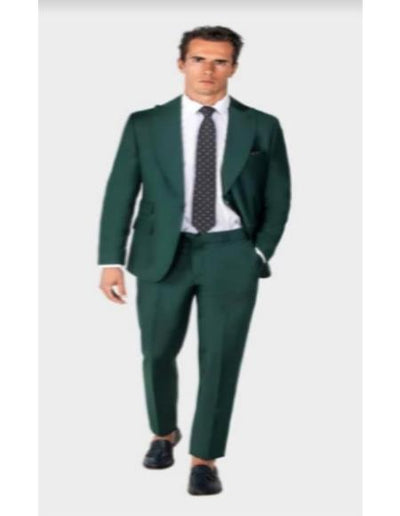 Mens One Button Single Breasted Notch Lapel Suit Olive Green