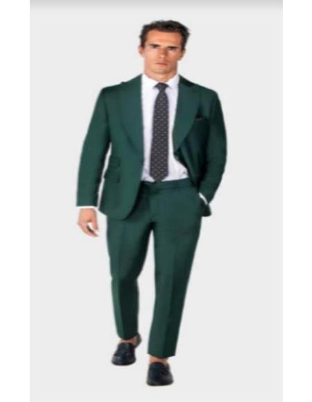 Mens One Button Single Breasted Notch Lapel Suit Olive Green
