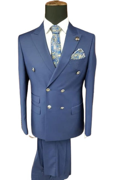 Slim Fitted Cut Mens Double Breasted Blazer - Blue Double Breasted Sport Coat