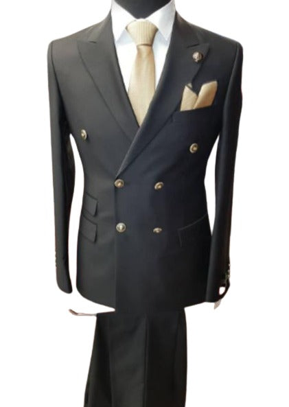 Men’s Black Double Breasted Blazer with Gold Buttons, Formal Sport Coat for Wedding and Business