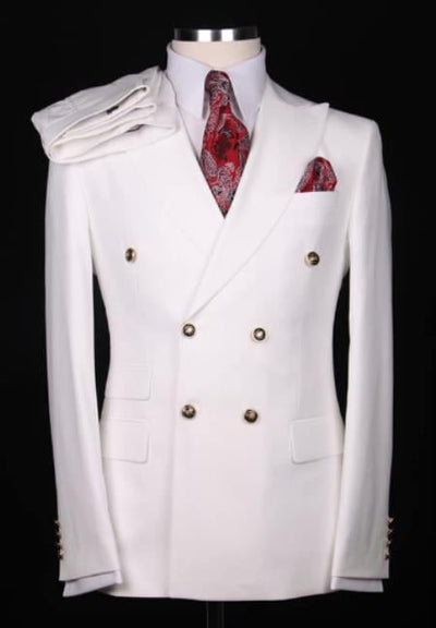 Slim Fitted Cut Mens Double Breasted Suit - %100 Fabric - Flat Front Pants