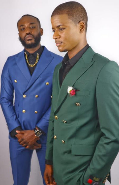 Slim Fitted Cut Mens Double Breasted Suit - Fabric - Flat Front Pants