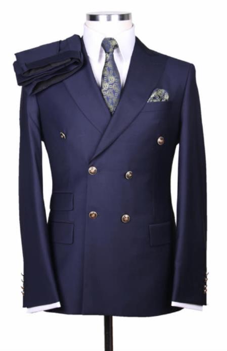 Slim Fitted Cut Mens Double Breasted Suit - Fabric - Flat Front Pants