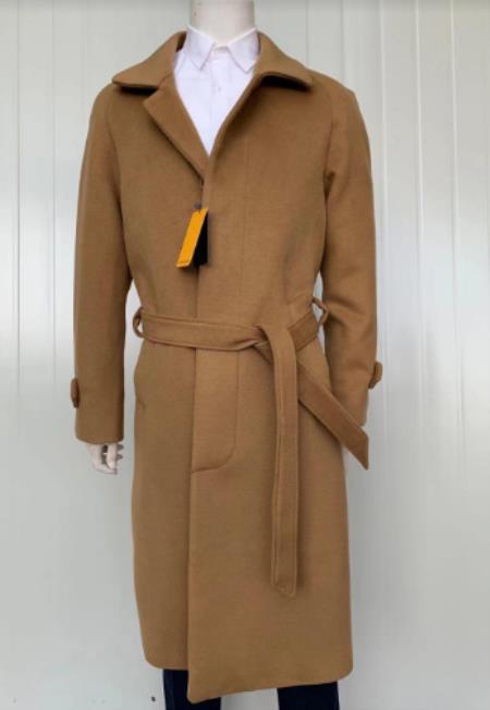 Mens Full Length and Cashmere Overcoat - Winter Topcoats - Camel - Vicuna Coat