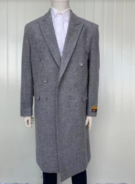 Mens Full Length and Cashmere Overcoat - Winter Topcoats - Grey Coat