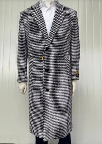 Mens Full Length and Cashmere Overcoat - Winter Topcoats - Black and White Coat