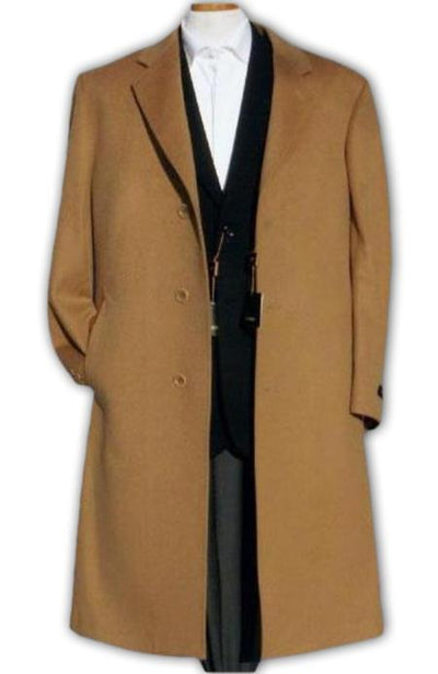 Men’s Camel Overcoat, Single Breasted Wool Coat
