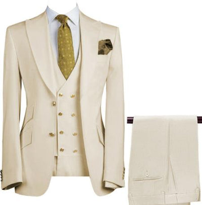 Mens 3-Piece Suit Notch Lapel Beige Suit