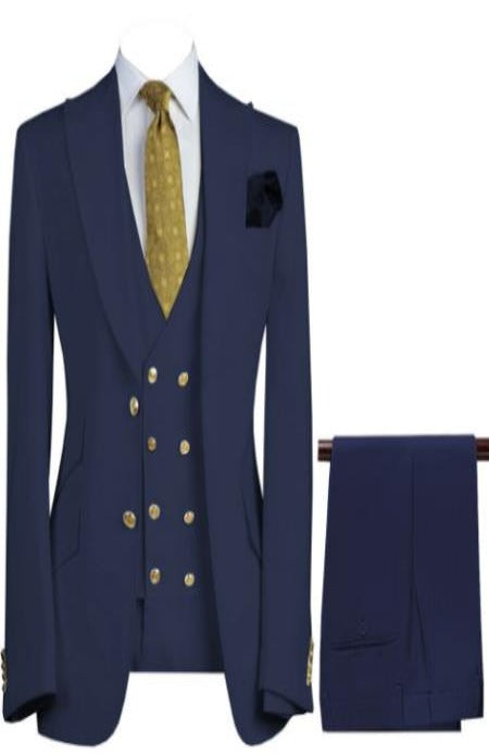 Men's Navy 3-Piece Notch Lapel Suit