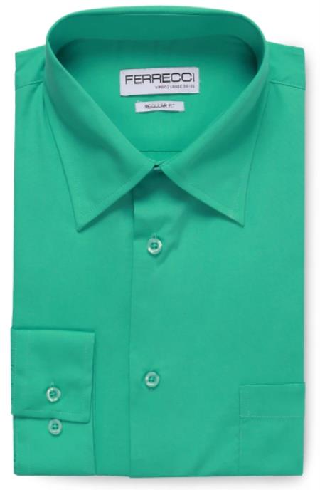 Ferrecci Virgo Turquoise Green Regular Fit Dress Shirt 19.5 3XL 36-37 Sleeve