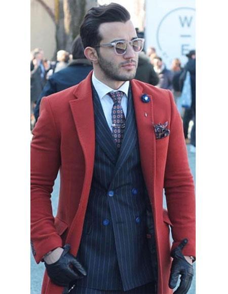 Red Trench Coat - Long Red Coat - Mens Red Peacoat - Mens Red Overcoat - Fabric