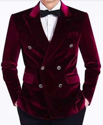 Mens Velvet Double Breasted Blazer - Slim Fitted