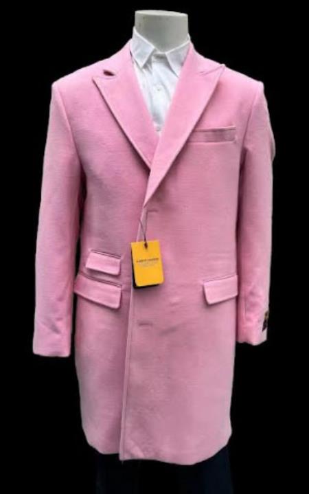 Men’s Light Pink Fashion Overcoat with Notch Lapel, Dress Car Coat for Formal and Casual Wear