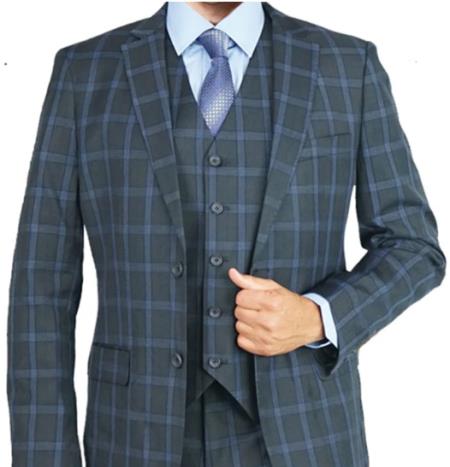 Plaid Suit Available in Charcoal and Blue Plaid - Charcoal And Burgundy Plaid and Charcoal and Orange Plaid and Charcoal and Black