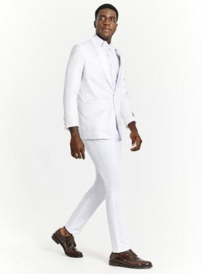 White and Silver Tuxedo With Matching Bowtie and White Pants