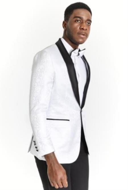 White Dinner Jacket - White Paisley Blazer - White Sportcoat With Bowtie