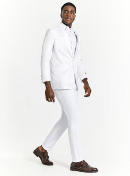 White Dinner Jacket - White Paisley Blazer - White Sportcoat With Bowtie