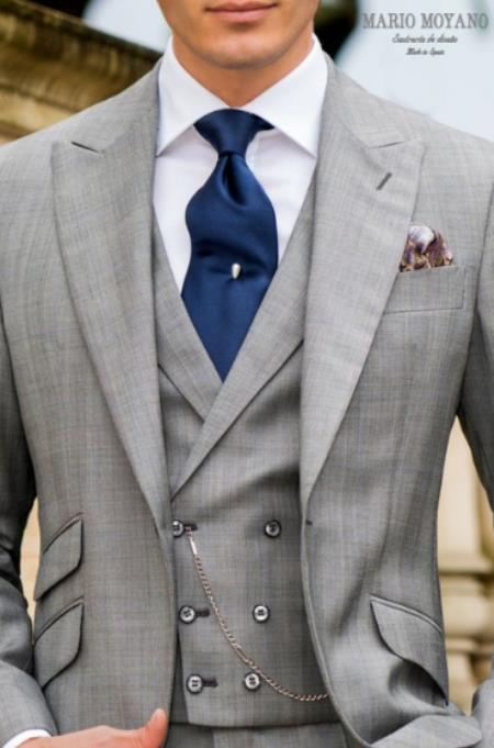 Call if not Text or Whatsup 3104300939 To Setup The Group - Call: 3104300939 Light Grey Suit With Double Breasted Vest Grooms and Groomsmen Suit