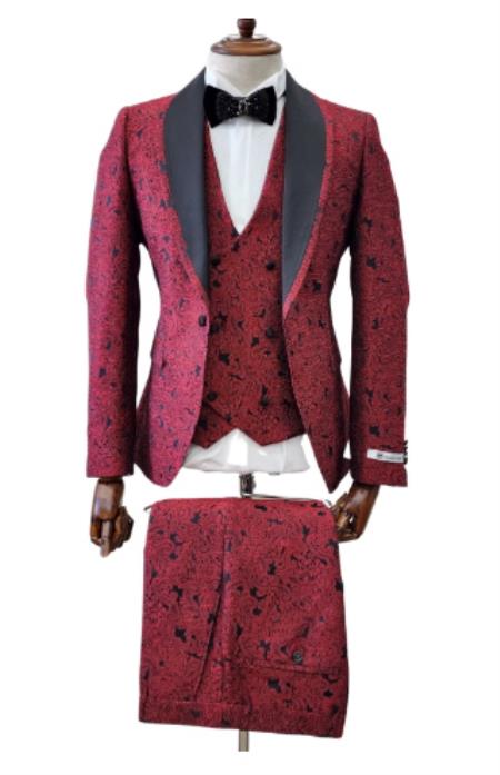 Red and Black Paisley Suit - Fashion Prom Tuxedo - Wedding Tuxedo