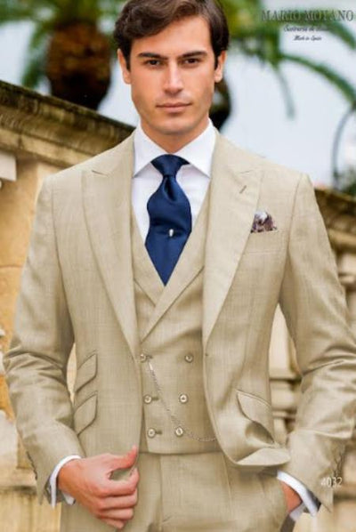 Mens One Button Peak Lapel Suit Ivory