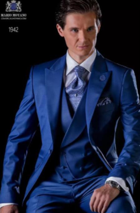 Royal Blue Suits - Cobalt Blue Vested 3 Pieces Suits