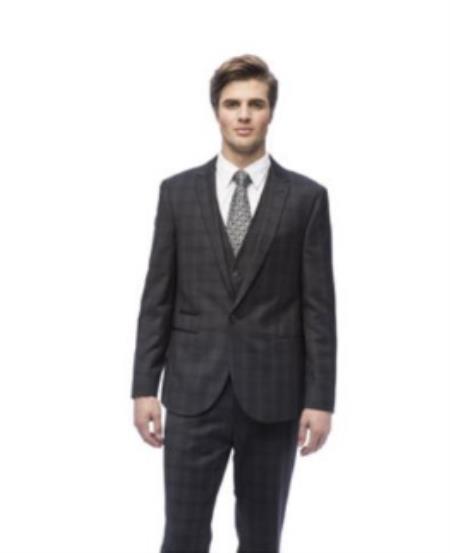 Mens Slim Fit Vested Suit - Slim Fit 3 Pieces Charcoal Suit