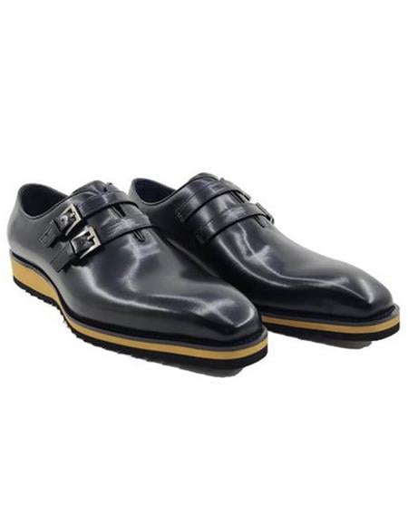 Carrucci Black Calfskin Double Monk Soft Sole Mens