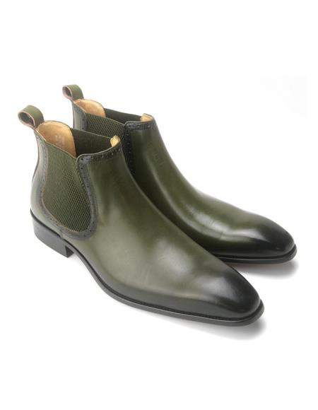 Carrucci Olive Leather Hand Burnished Mens Chelsea Boot
