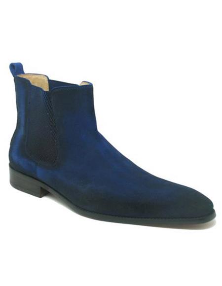 Carrucci Blue Leather Suede Mens Chelsea Boot