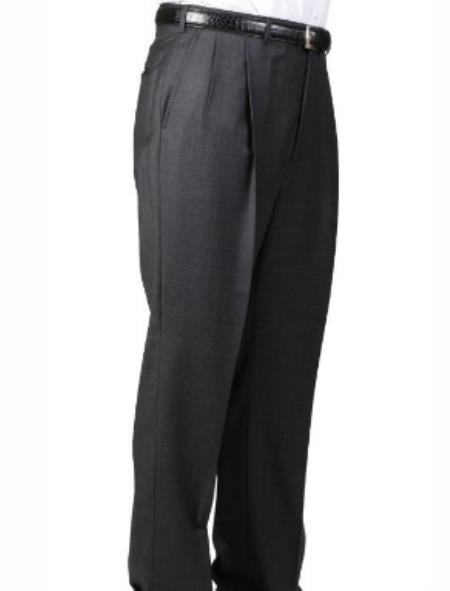 Mens Double Pleated Trousers - Double Pleated Dress Pants - Slacks Charcoal
