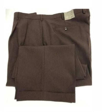 Mens Double Pleated Trousers - Double Pleated Dress Pants - Slacks Brown