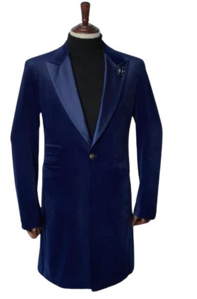 Velvet Tuxedo - Mens Velvet Blazer - Velvet Sport Coat - Three Quarter Length R.Blue