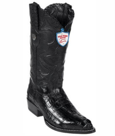 Botines Para Hombre Negro - Wild West J-Toe Black Caiman ~ World Best Alligator ~ Gator Skin Tail Cowboy Boots