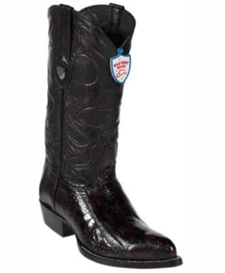 Botines Para Hombre Negro - Wild West Black Cherry Ostrich Leg Cowboy Boots - Botas De Avestruz
