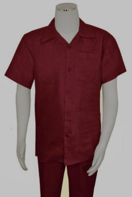Mens Linen Walking Suit - "Burgundy" Summer Outfit - Mens Linen Suit