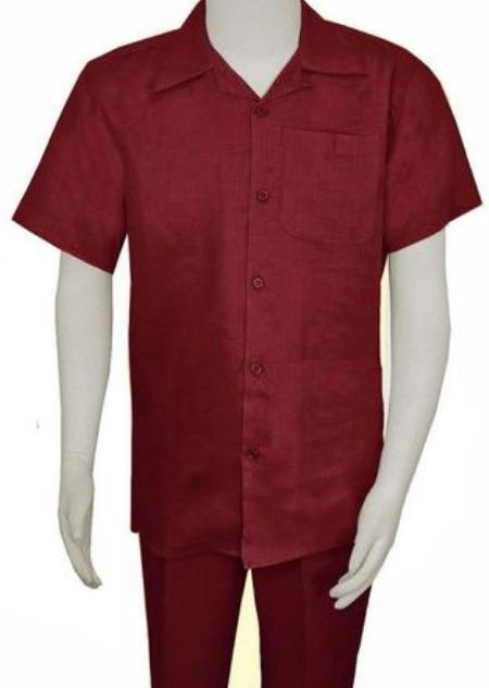 Mens Linen Walking Suit - "Burgundy" Summer Outfit - Mens Linen Suit