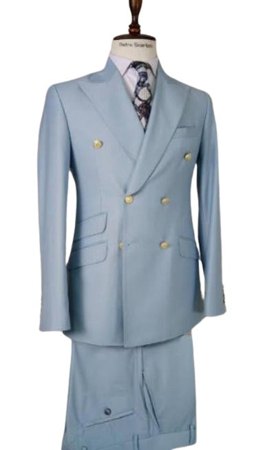 Double Breasted Blazer with Gold Buttons - Sky Blue Sport Coat
