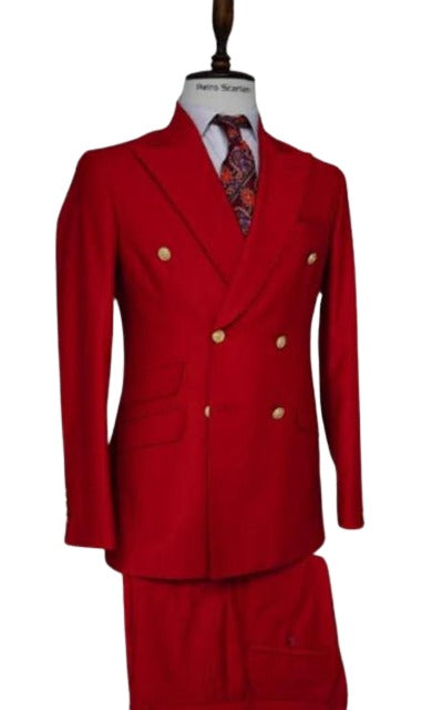Double Breasted Blazer with Gold Buttons - Red Sport Coat
