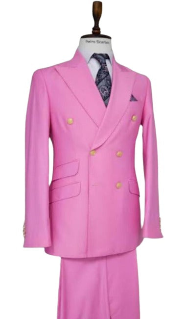 Double Breasted Blazer with Gold Buttons - Pink Sport Coat