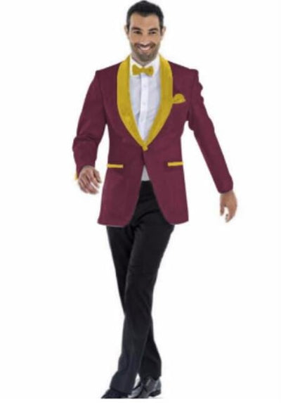 Mens Prom Blazer - Burgundy ~ Gold Blazer For Homecoming