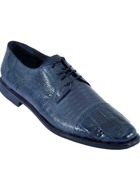 Los Altos Lizard and Caiman Cap Toe Shoes Navy