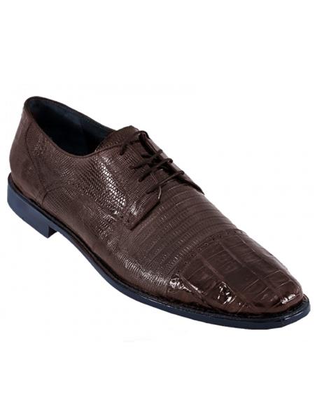 Los Altos Lizard and Caiman Cap Toe Shoes Brown