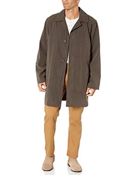 Mens Single Breasted Raincoat - Olive