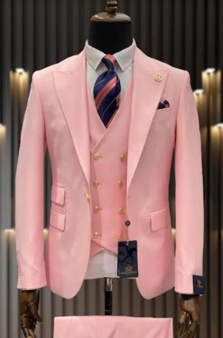 Rossiman Pink Suit with Peak Lapel & Vest