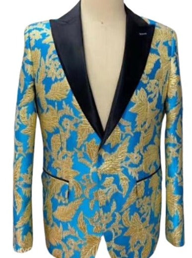 Mens Blazer - Turquoise and Gold Paisley Blazer - Fashion Prom Sport Coat