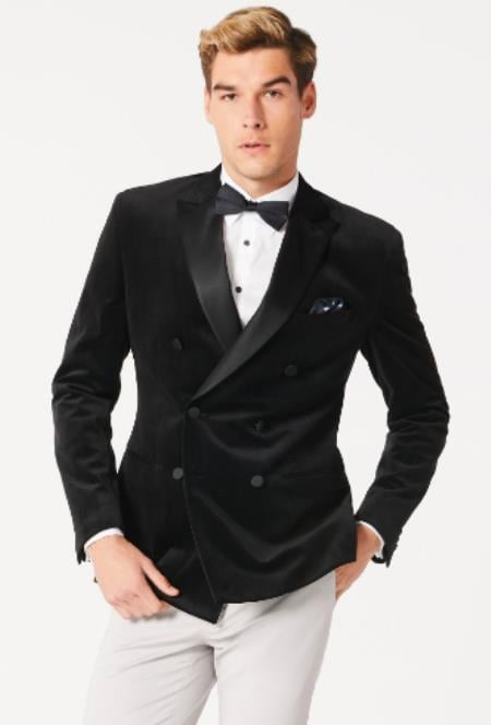 Men’s Black Velvet Double Breasted Tuxedo Blazer, Formal Wedding Prom Sport Coat