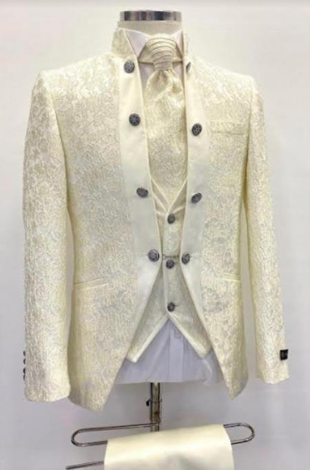 Groom Tuxedo - Wedding Tuxedo - Vested Suit - Uniqe Tux - Ivory - Cream - Off White Suit